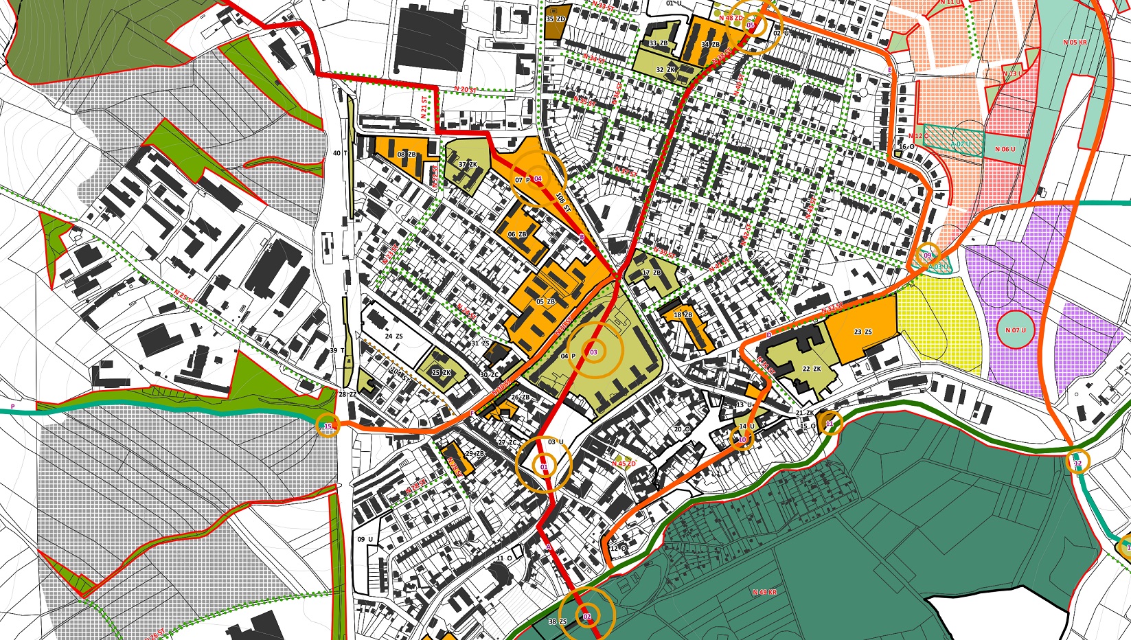 Obr. 4: Výřez komplexního návrhu územní studie sídelní zeleně města Přeštice